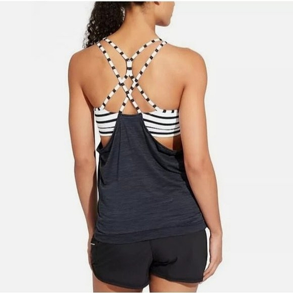 3 for $30! SALE Athleta Hyper Stripe Energize Built In Bra Yoga Performance Top